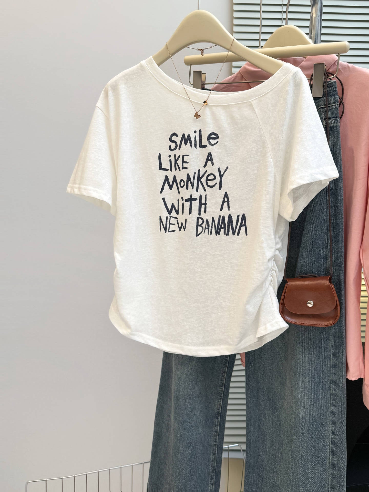 Cotton Pleated Waist Short Sleeve T-Shirt Women's Slim Korean Version Sexy Off-Shoulder Top