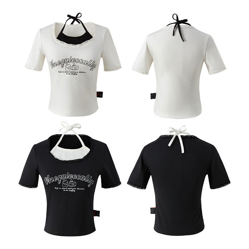 Short Sleeve T-Shirt Women's Design Fitted Slim Regular Shoulder Crop Top