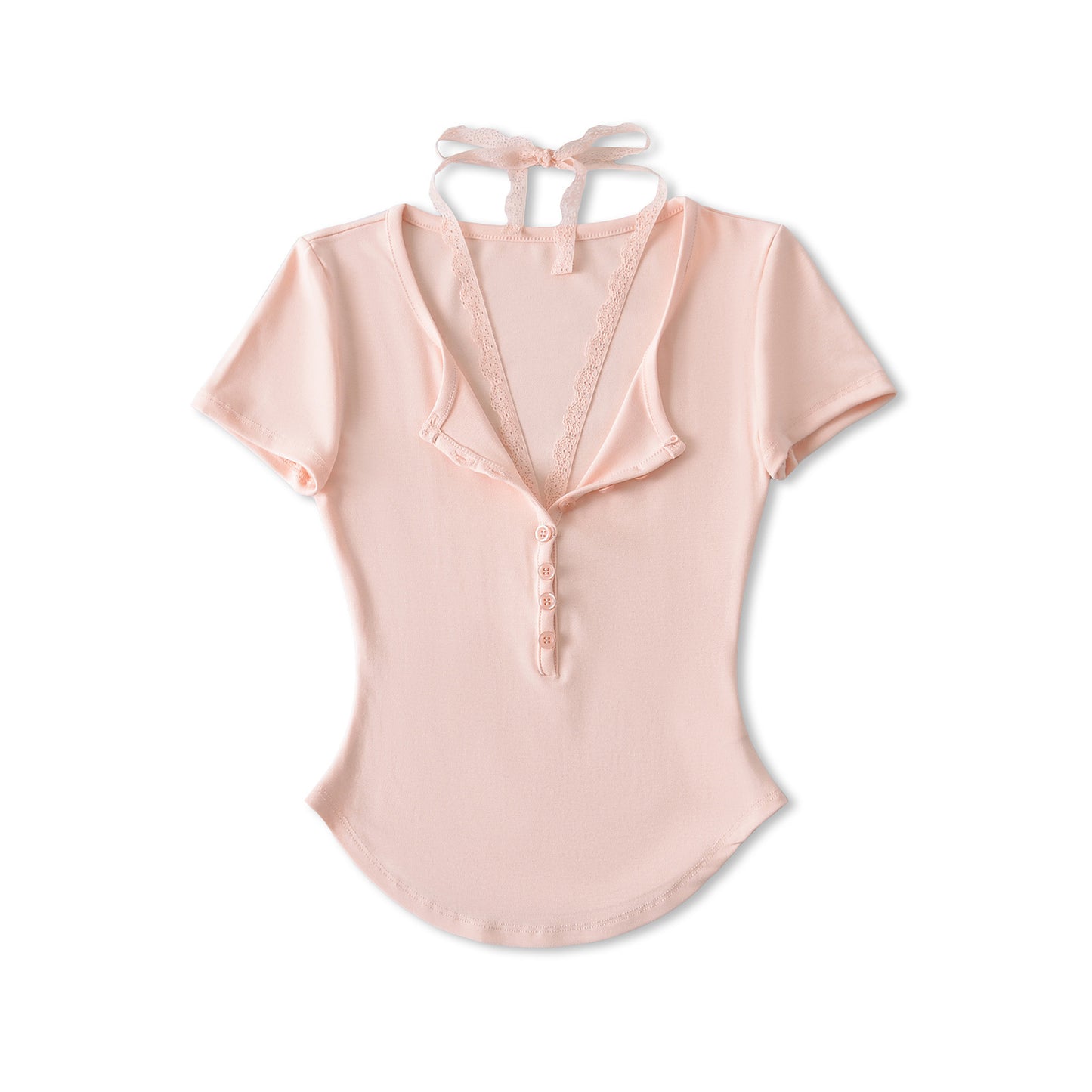 Slim fit V-neck lace short sleeved T-shirt