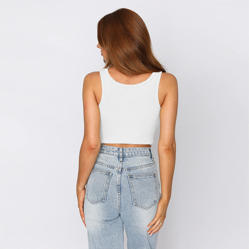 Women's short crop cut slim fit sleeveless top with exposed navel