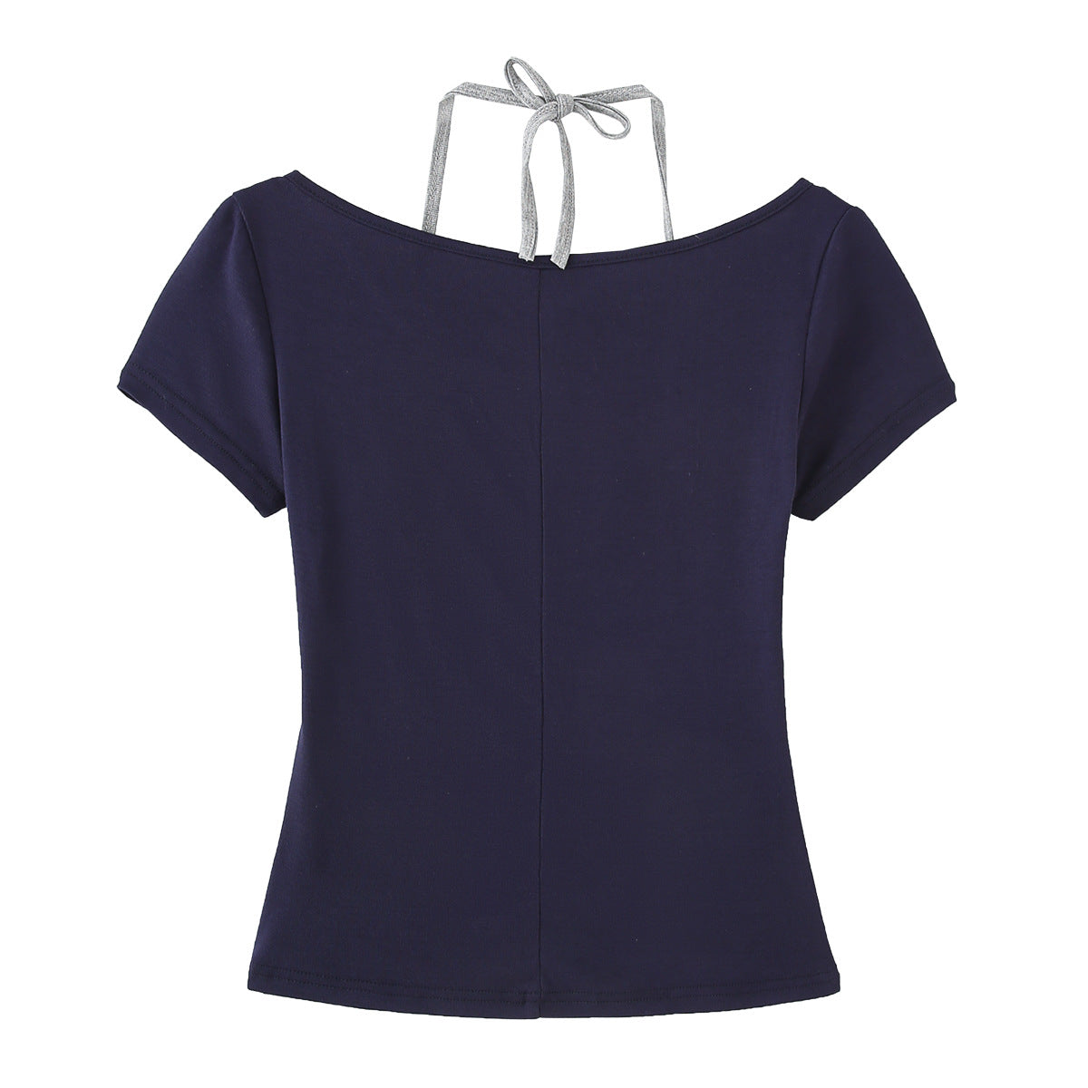 Fake Two-Piece Halter Tie Slim Fit Short Sleeve Top for Women