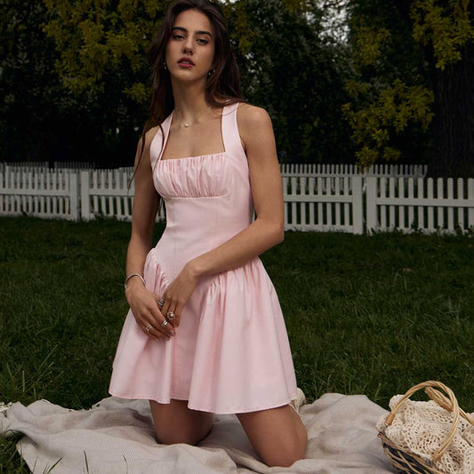 Women's Backless Pure Desire Wind Solid Color Princess Dress