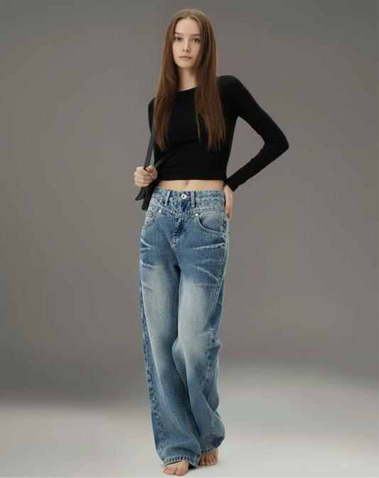 Lightning crack silhouette curved knife jeans