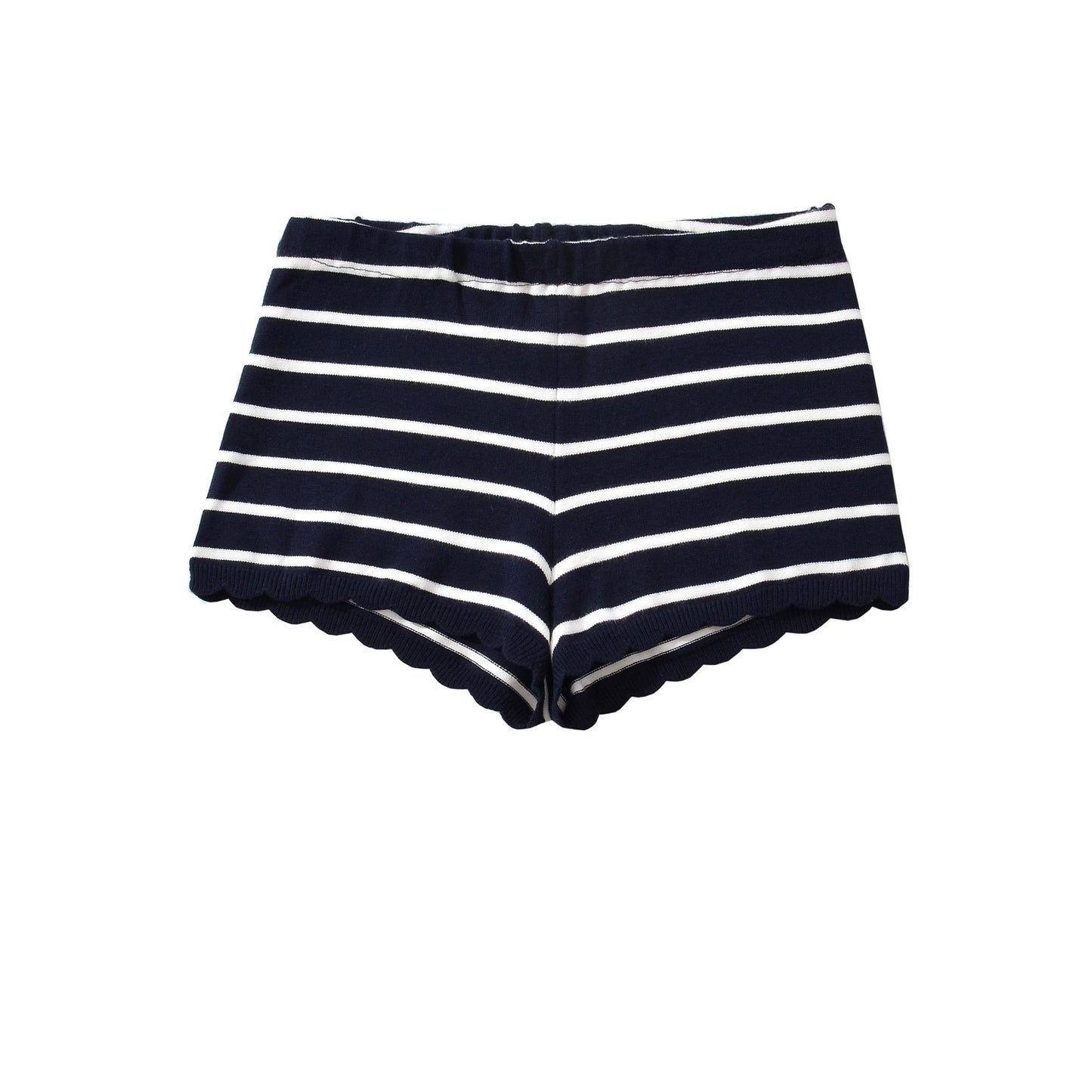 Elastic Fitted Dark Blue Striped Small Lace Hem Knit Shorts