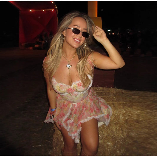 Sexy Strapless Irregular Hem Printed Dress