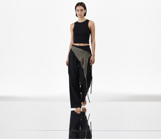 Pleated Patchwork Casual Pants Unisex Loose Wide Leg Straight Tube Sports Trousers