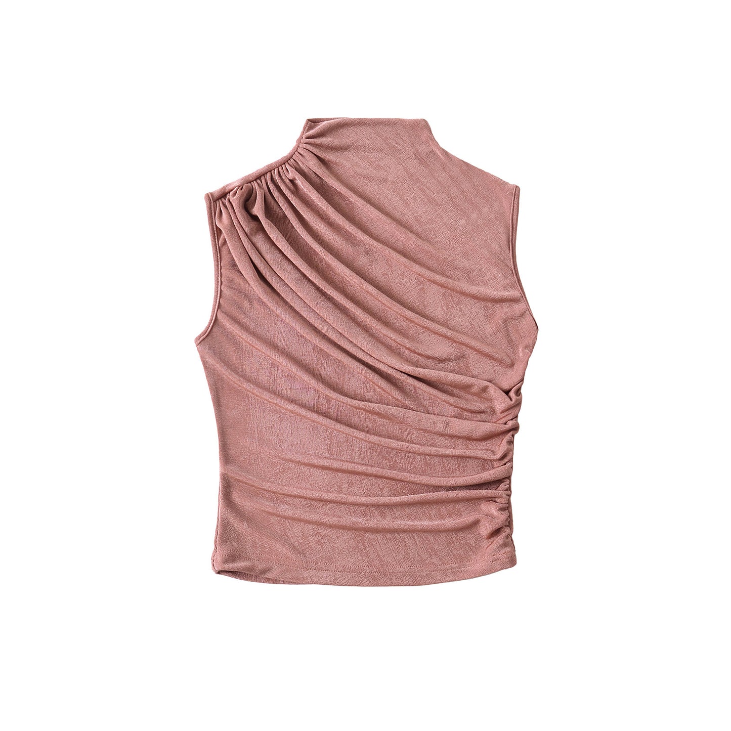 Pleated Fitted High Neck Crop Tank Top
