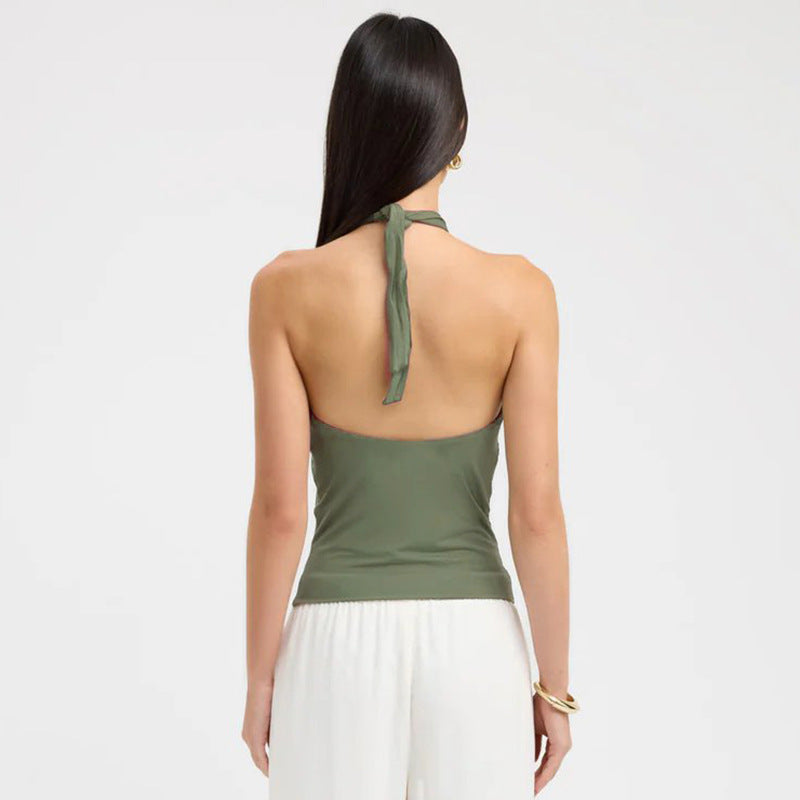 Women's Sleeveless Backless Perforated Hollow-out Halter Tie