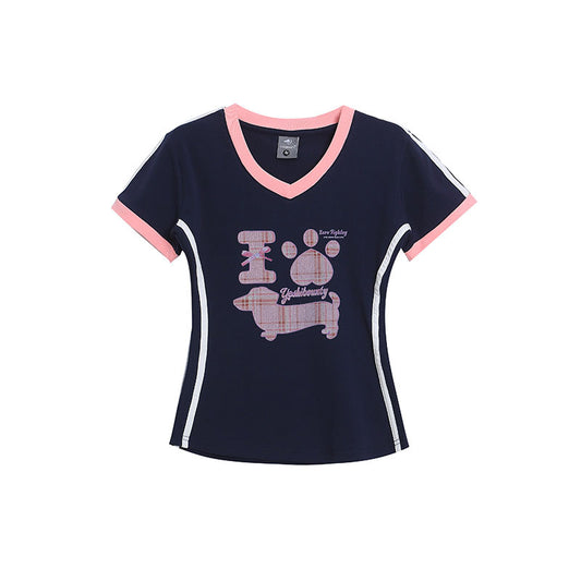 Short Sleeve T-Shirt Spicy Girl Style Fitted Slim Regular Shoulder Tee