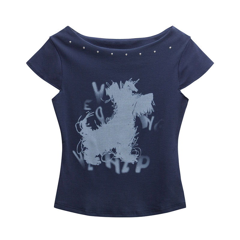 Summer New Slim Off-Shoulder Crewneck One-Shoulder T-Shirt