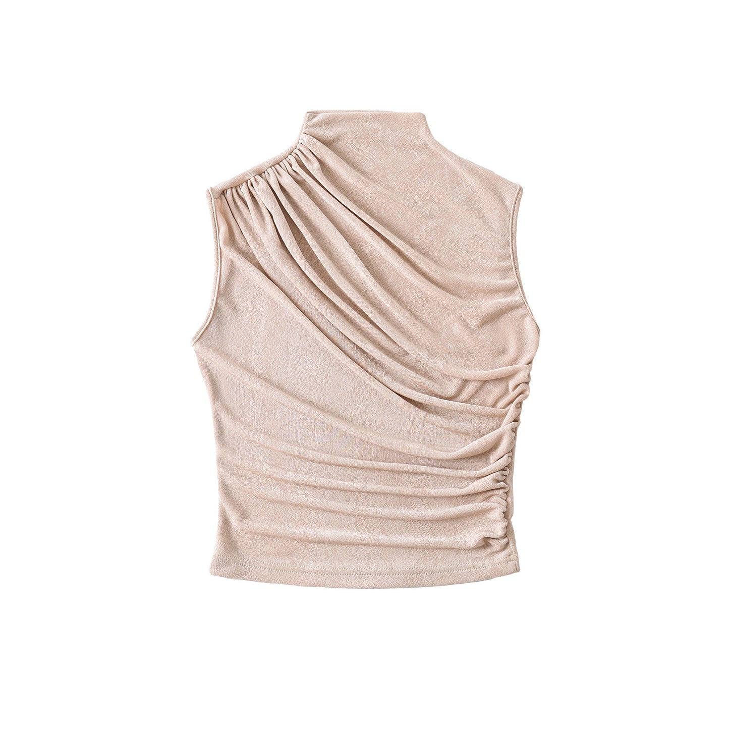 Pleated Fitted High Neck Crop Tank Top