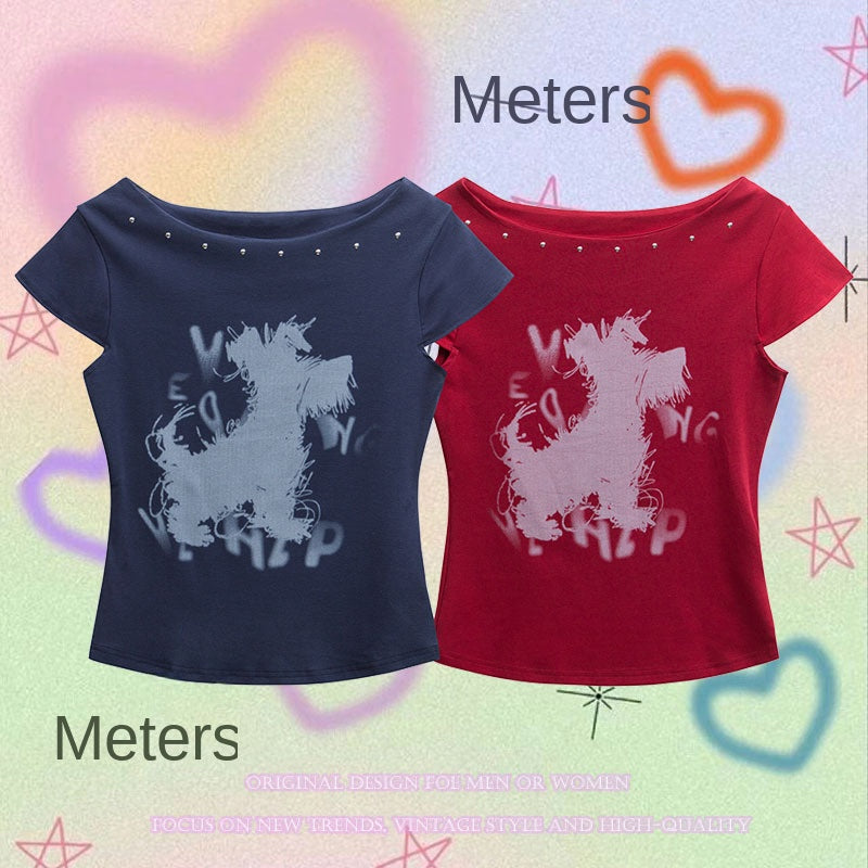 Summer New Slim Off-Shoulder Crewneck One-Shoulder T-Shirt