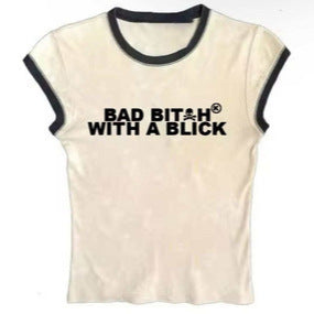 Street Style Letter Print Slim Fit Women's T-Shirt Printed Summer Top