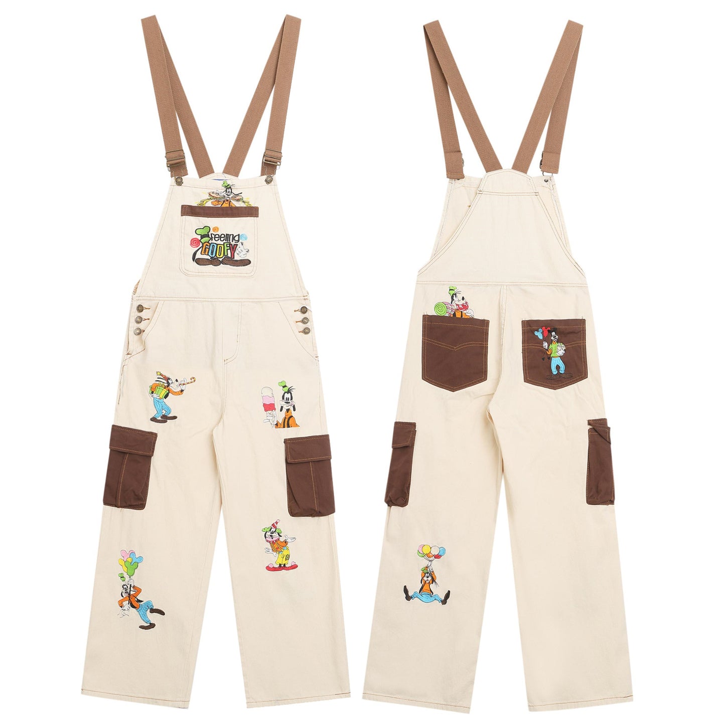 Cartoon embroidered overalls casual pants
