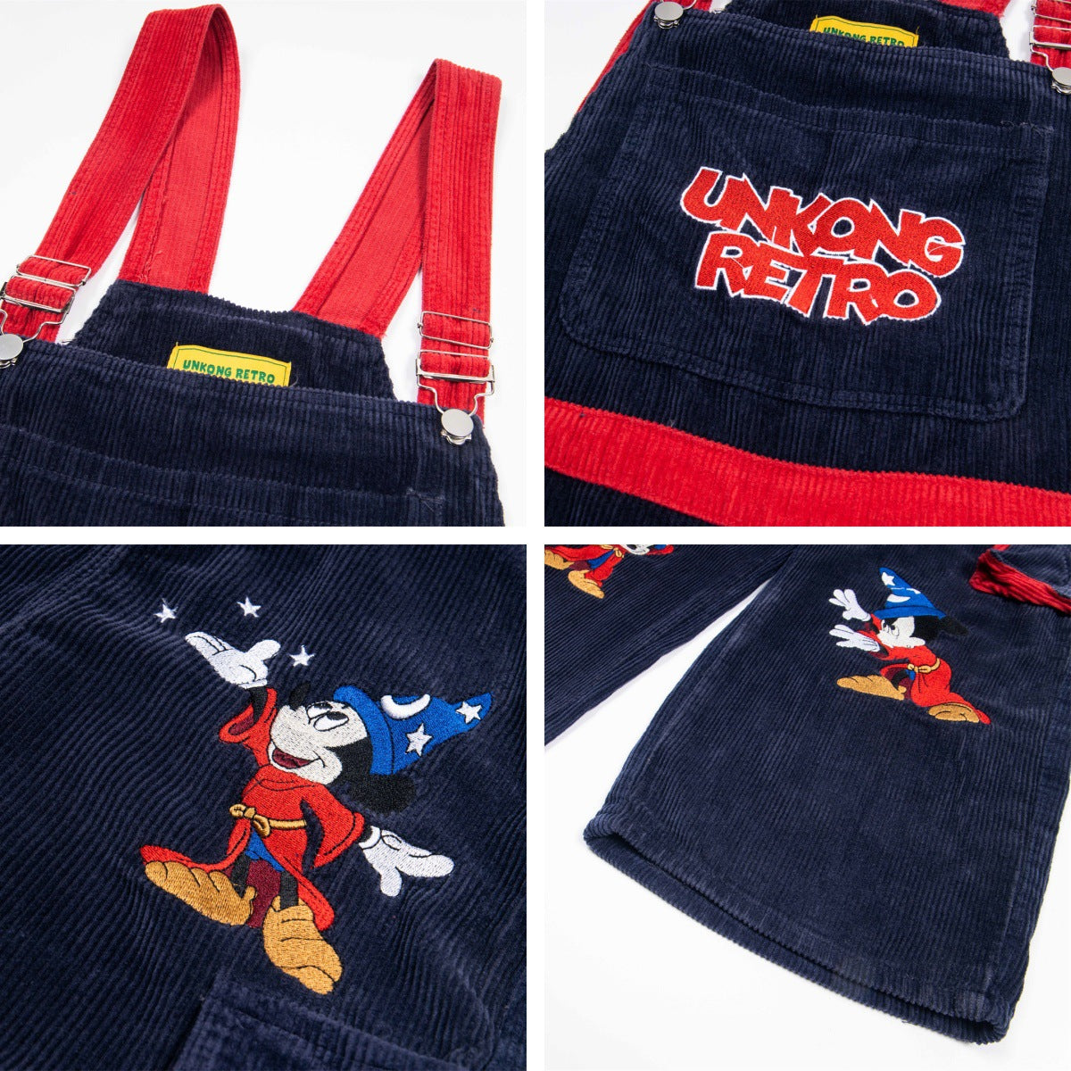 Colorblock Trendy Unique Design Fun Cartoon Embroidery Overalls Unisex Straight Jumpsuit