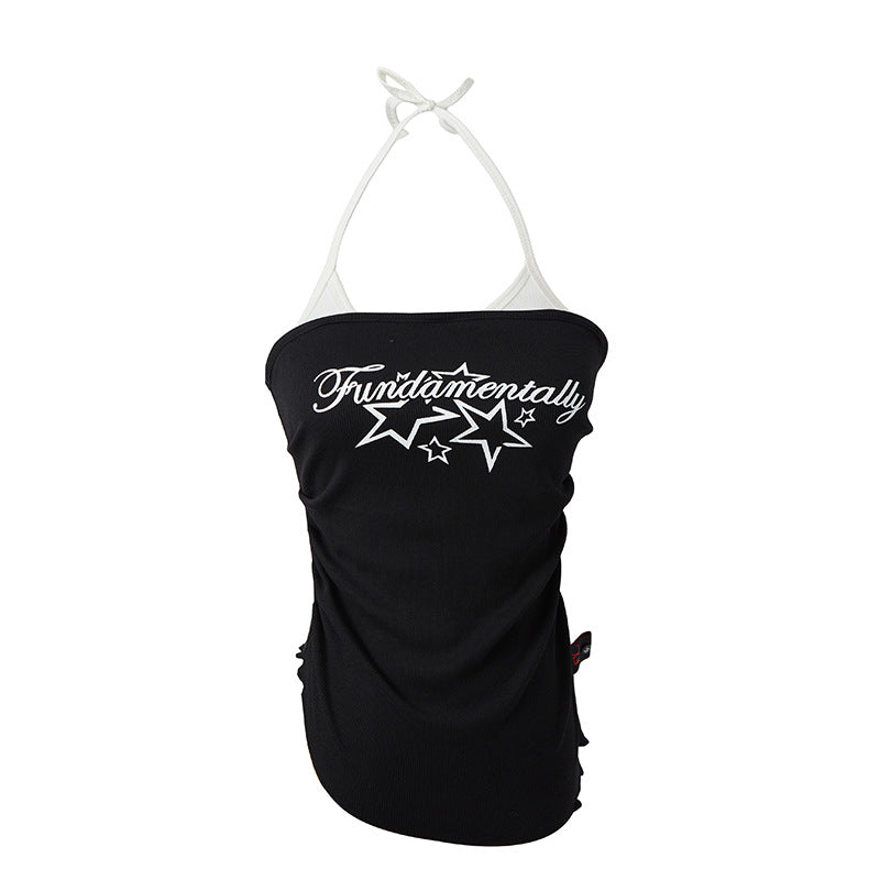 Fake Two-Piece Halter Top for Women Slim Fit with Adjustable Straps Design