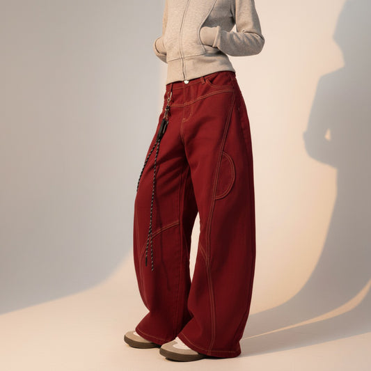 Vintage burgundy curved knife jeans for women