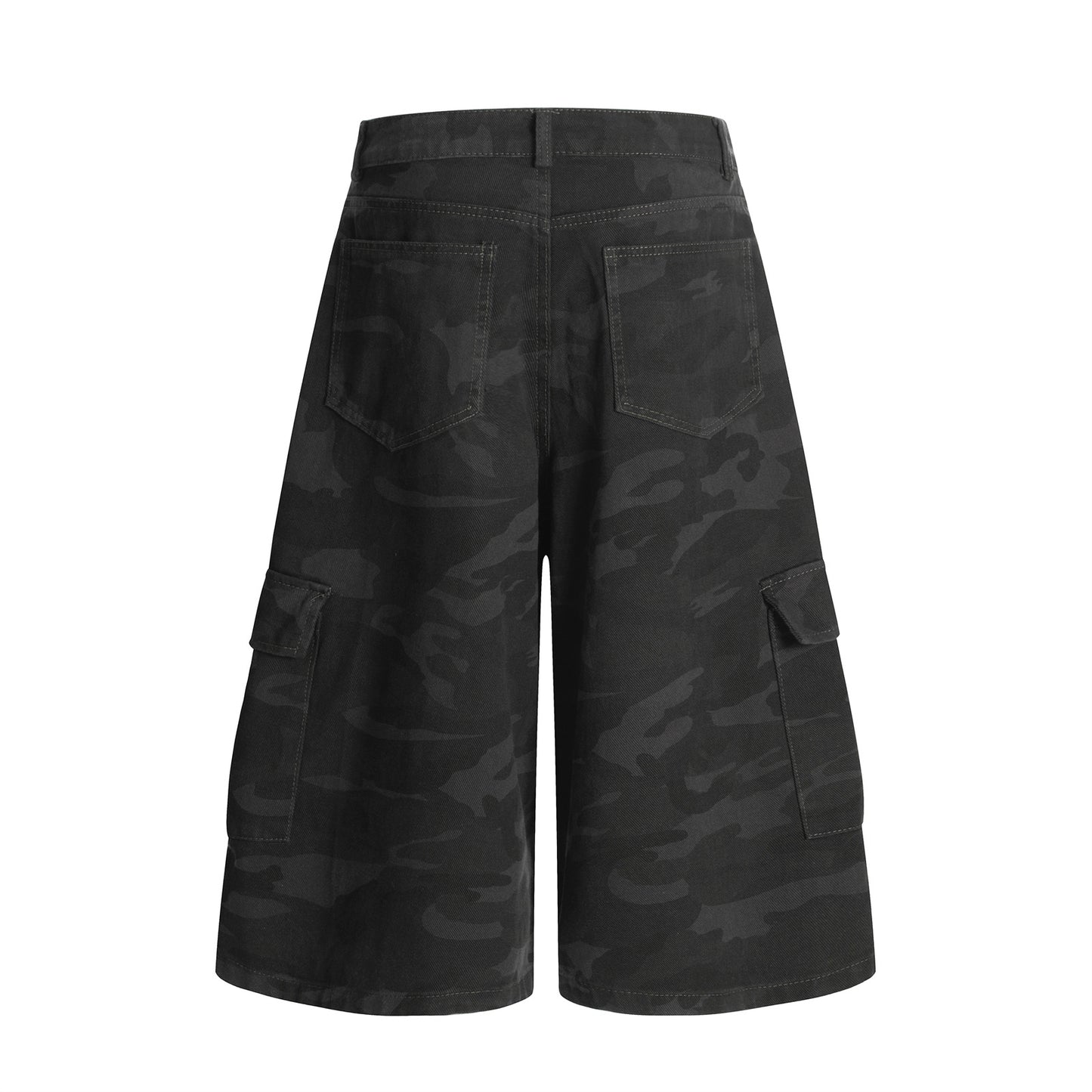 Camouflage Multi-Pocket Ribbon Workwear Capri Pants Unisex Loose Casual Wide-Leg Mid-Length Trousers