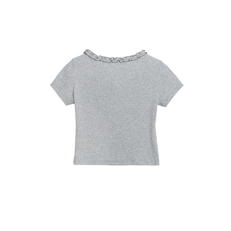 Short Sleeve T-Shirt for Women Slim Fit Spicy Girl Style Casual Tie-Back Crop Top