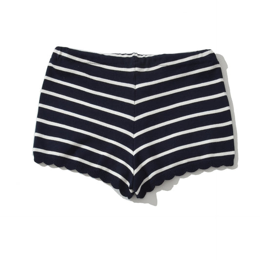 Elastic Fitted Dark Blue Striped Small Lace Hem Knit Shorts