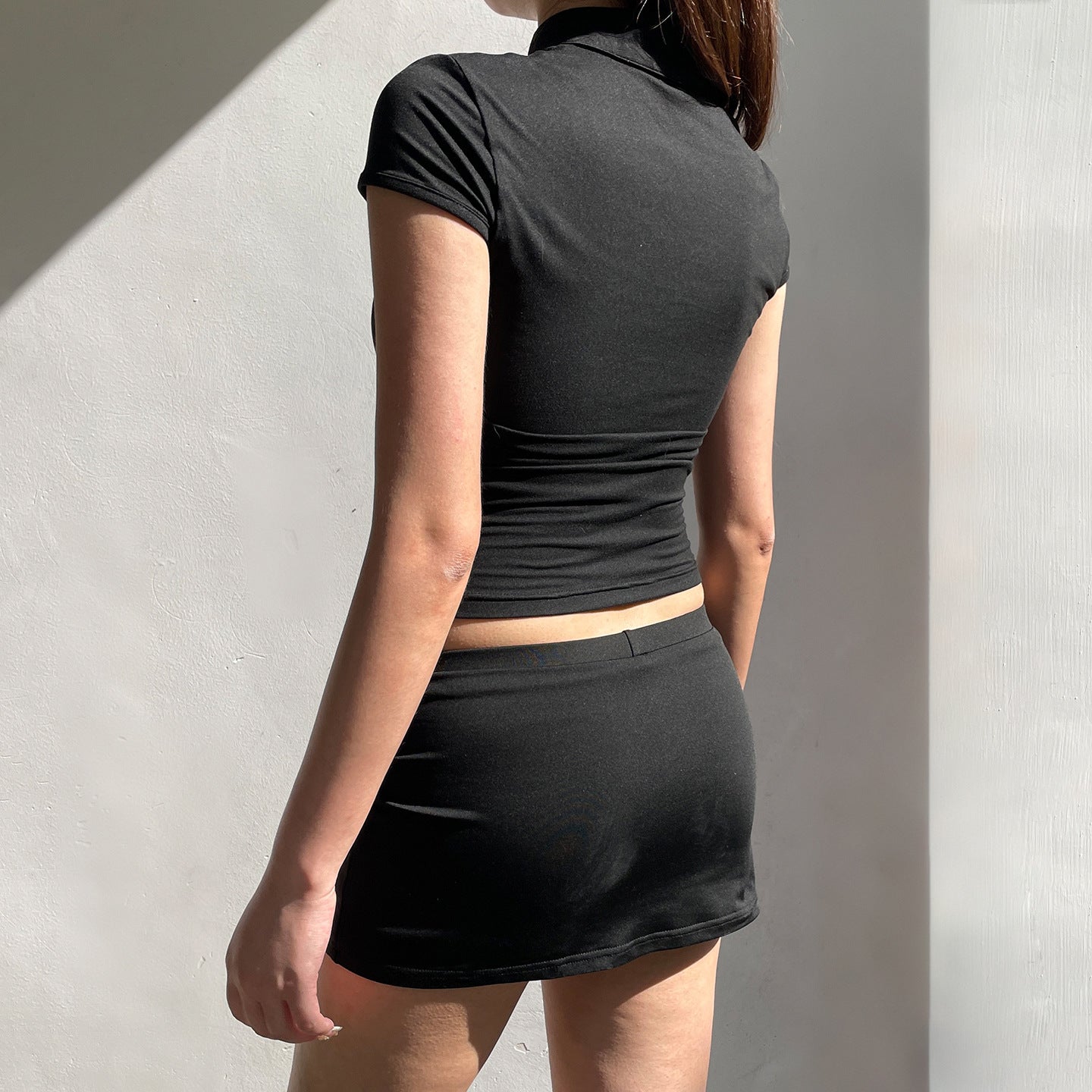 Stand up collar top slim fit short sleeved T-shirt for women