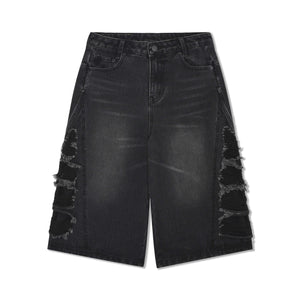 Washed Distressed Denim Shorts Unisex Loose Wide Leg Straight Leg Five-Point Pants