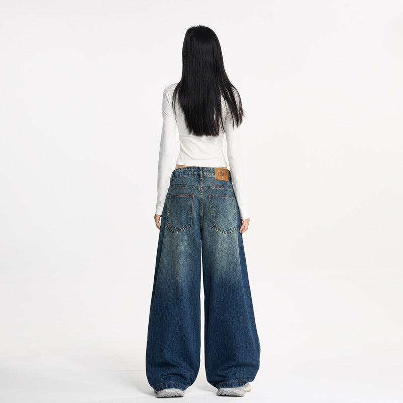 Pleated Wide-Leg Loose Denim Pants, Unisex Designer Style, Unique Couple Long Pants Trend