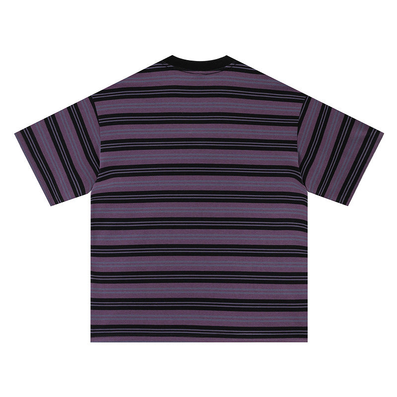 Round Neck Color Block Stripe T-Shirt for Men and Women