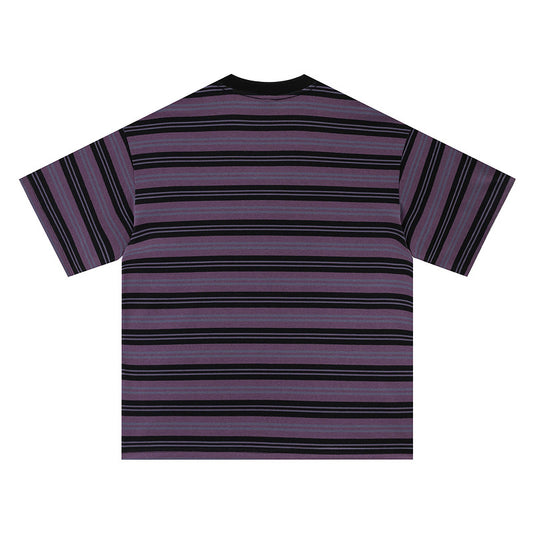 Round Neck Color Block Stripe T-Shirt for Men and Women