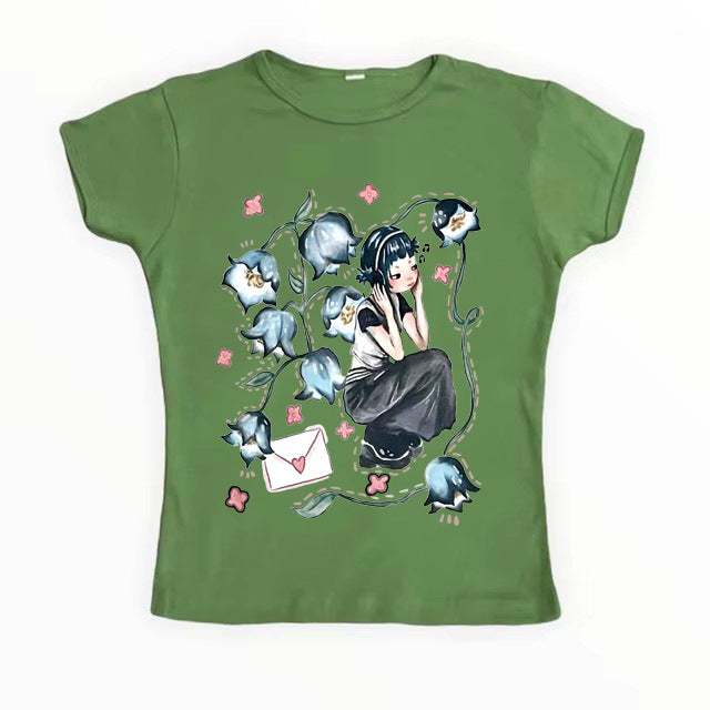 Short Sleeve Round Neck Printed Slim Fit