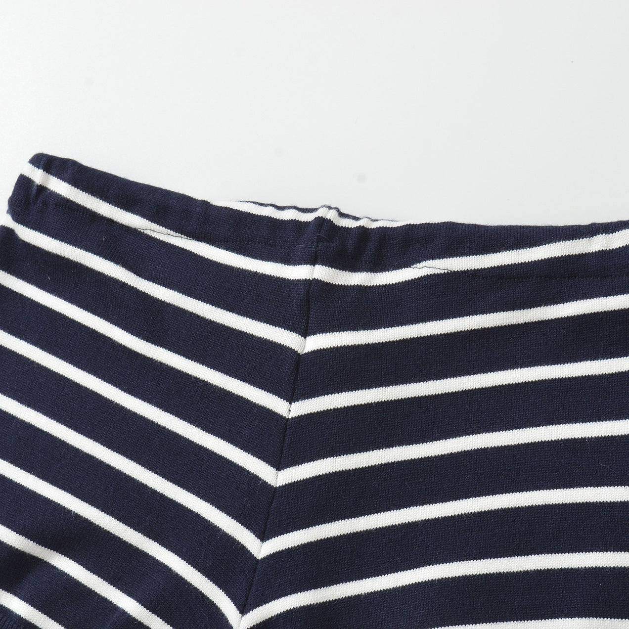 Elastic Fitted Dark Blue Striped Small Lace Hem Knit Shorts