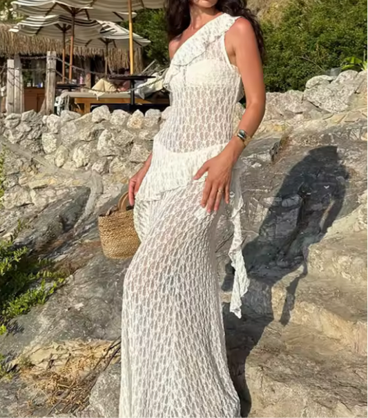 Asymmetric Lace Top + Skirt Set for Women