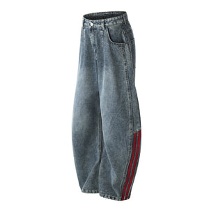 Wide-Leg Jeans Striped Color Block Splicing Loose Floor-Length Tapered Pants Unisex