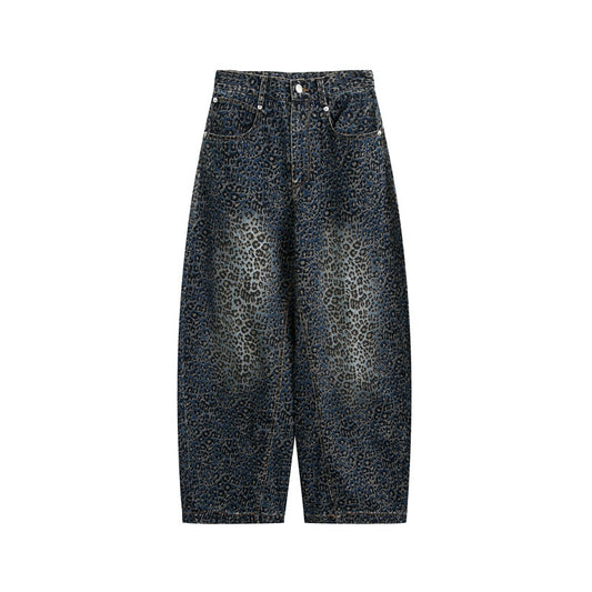 Leopard print jeans men's and women's loose casual pants