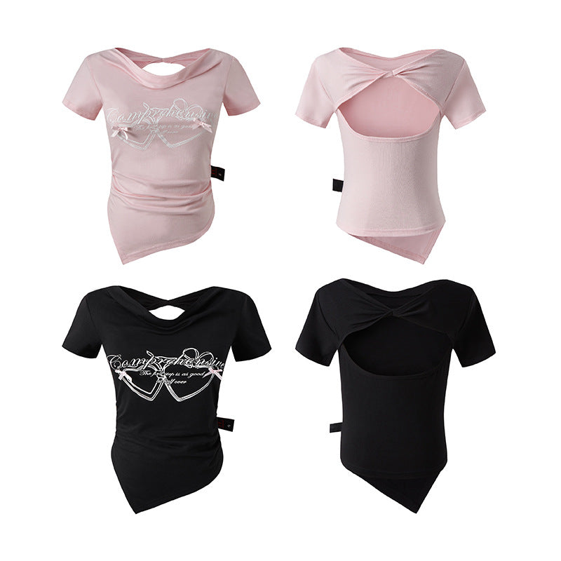 Short Sleeve T-Shirt Bowknot Sexy Backless Slim Sweet Top