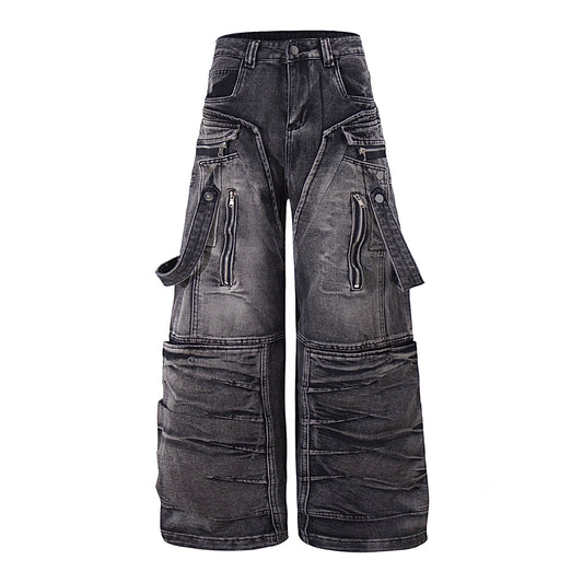 Street Style High-Quality Heavy-Washed Denim Long Pants