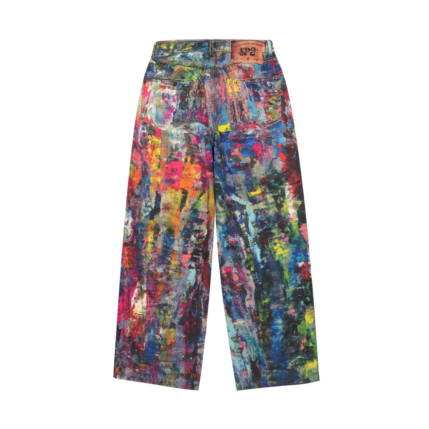 Retro Heavy-Work Design Visual Illusion Print Paint Coating Straight Loose Wide-Leg Jeans for Men and Women