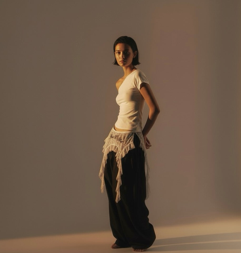 Lace patchwork pants with personalized loose fit