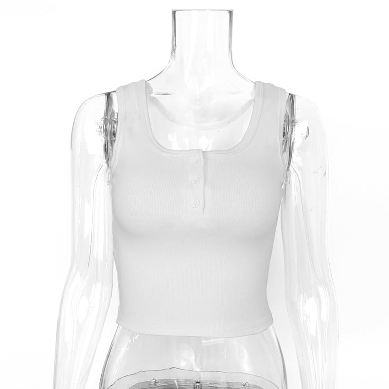 Women's short crop cut slim fit sleeveless top with exposed navel