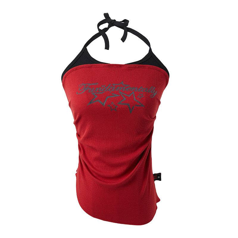 Fake Two-Piece Halter Top for Women Slim Fit with Adjustable Straps Design