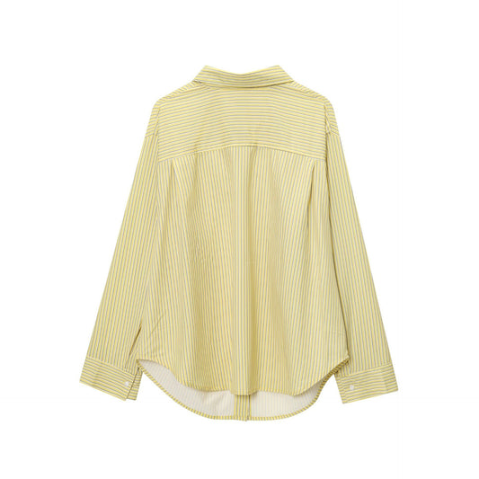 Women's Clothing Striped Loose Shantung Shirt