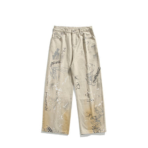 Straight hand drawn graffiti loose jeans