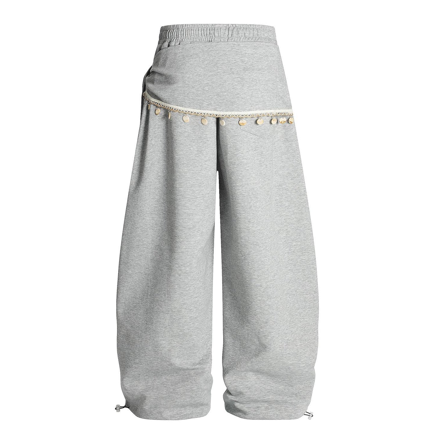 Lace fart curtain layered on sweatpants