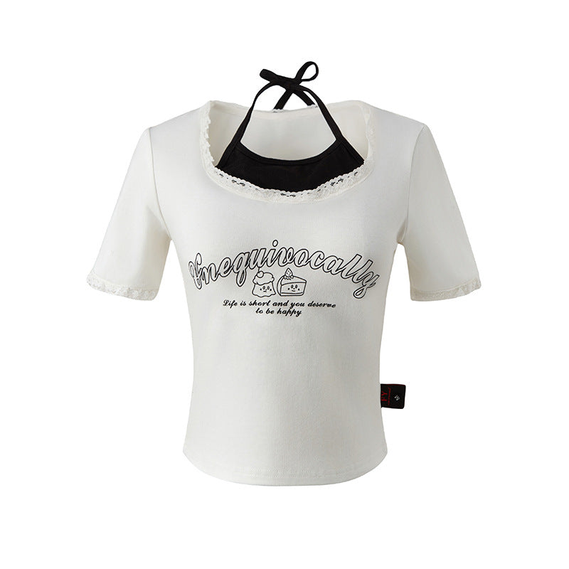 Short Sleeve T-Shirt Women's Design Fitted Slim Regular Shoulder Crop Top