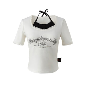 Short Sleeve T-Shirt Women's Design Fitted Slim Regular Shoulder Crop Top