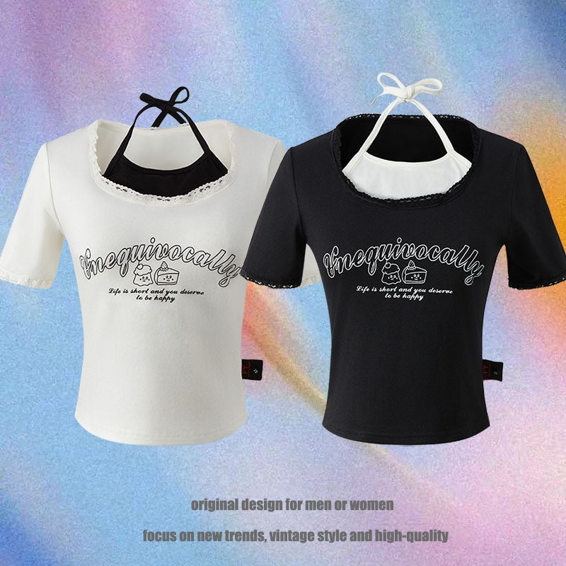 Short Sleeve T-Shirt Women's Design Fitted Slim Regular Shoulder Crop Top