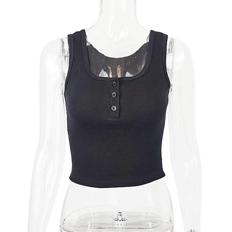 Women's short crop cut slim fit sleeveless top with exposed navel