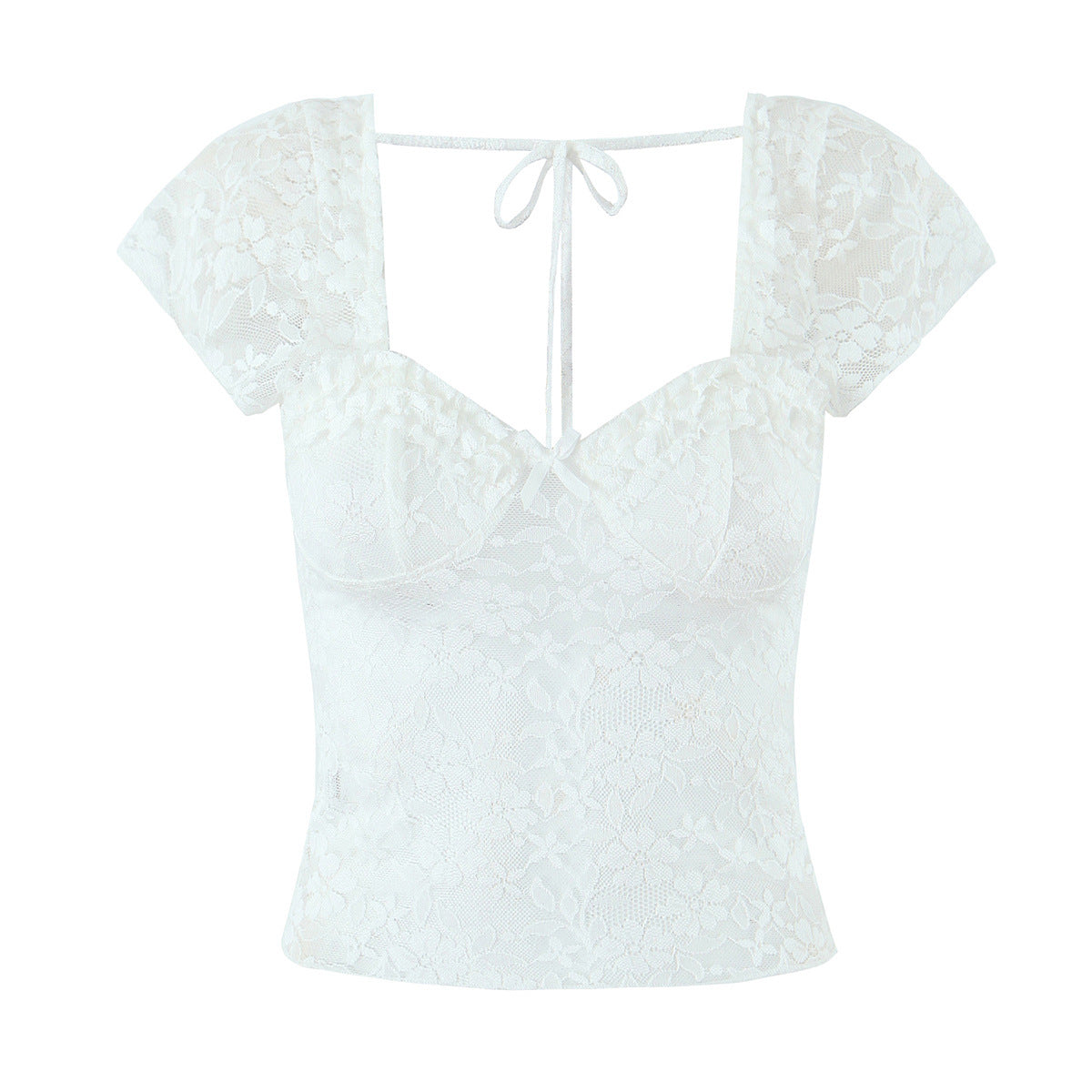 Lace fungus bow sexy perspective T-shirt
