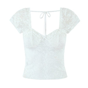 Lace fungus bow sexy perspective T-shirt