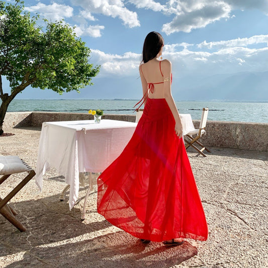 French Style Vintage Cross-Tied Back Waist-Cinched Strapless Dress